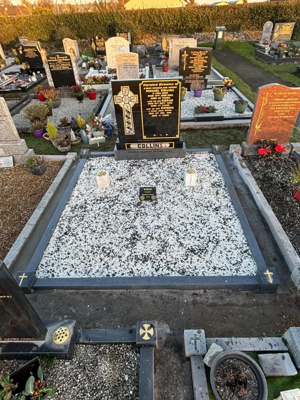 After restoration image showing a cleaned and restored headstone completed by AD Rennicks Memorials in Offaly.